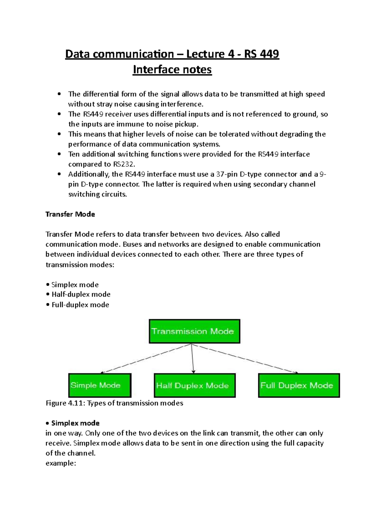 Data communication – Lecture 4 - RS 449 Interface notes - Data ...