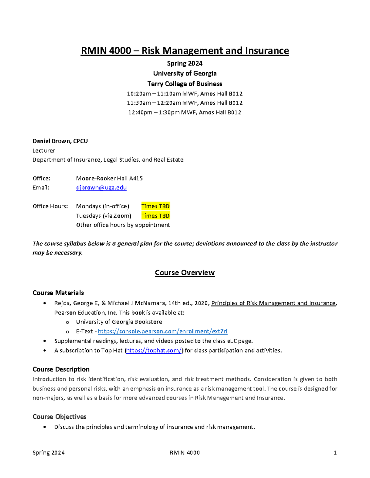 RMIN 4000-Brown-Spring 2024 - RMIN 4000 – Risk Management and Insurance ...