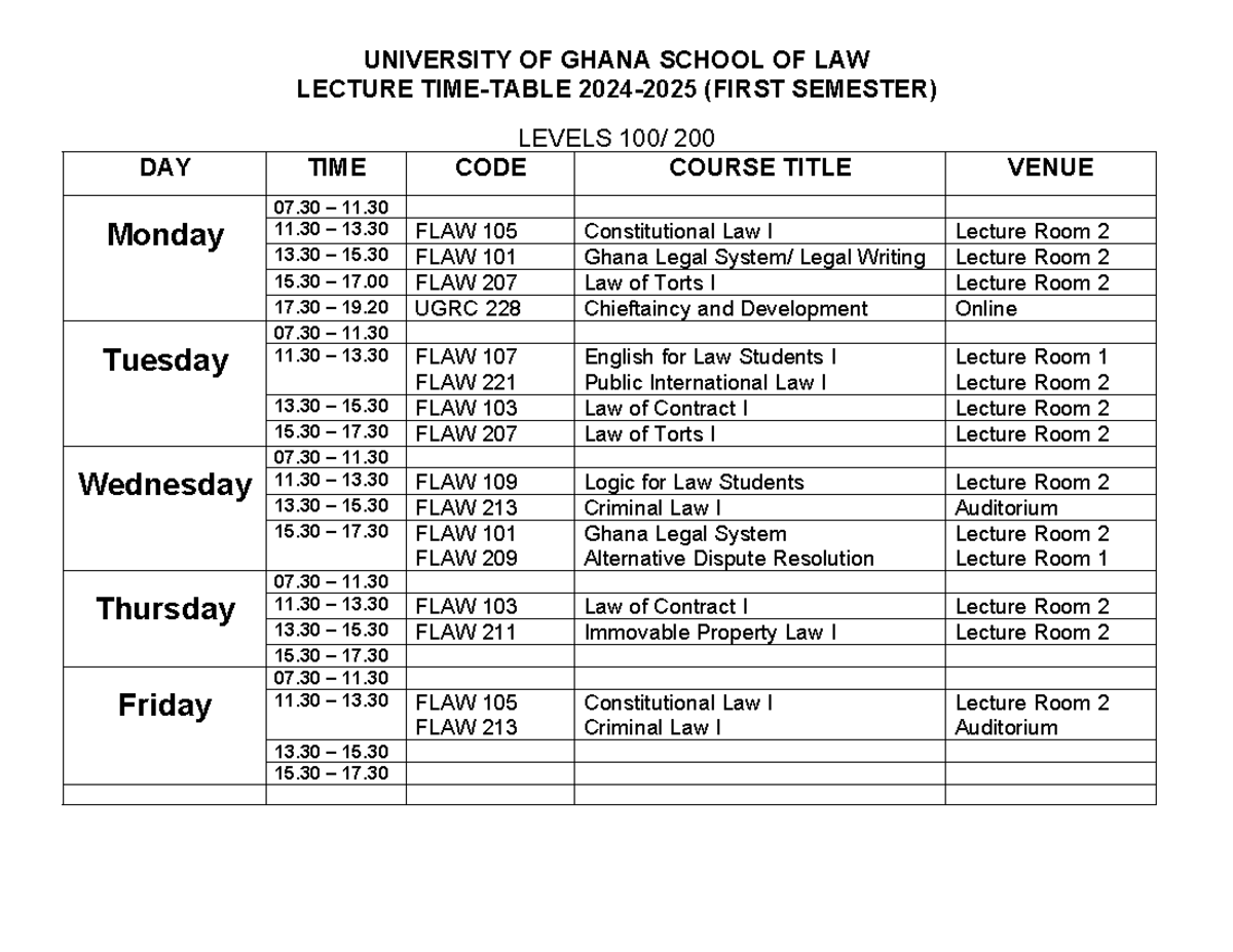 First Semester 2024-2025 lecture timetable UG PFD - LECTURE TIME-TABLE ...