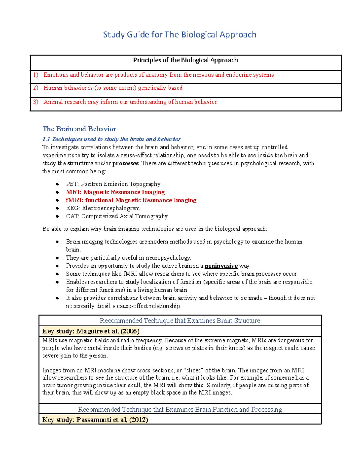 1.1 The Brain and Behavior Final Review - Principles of the Biological ...