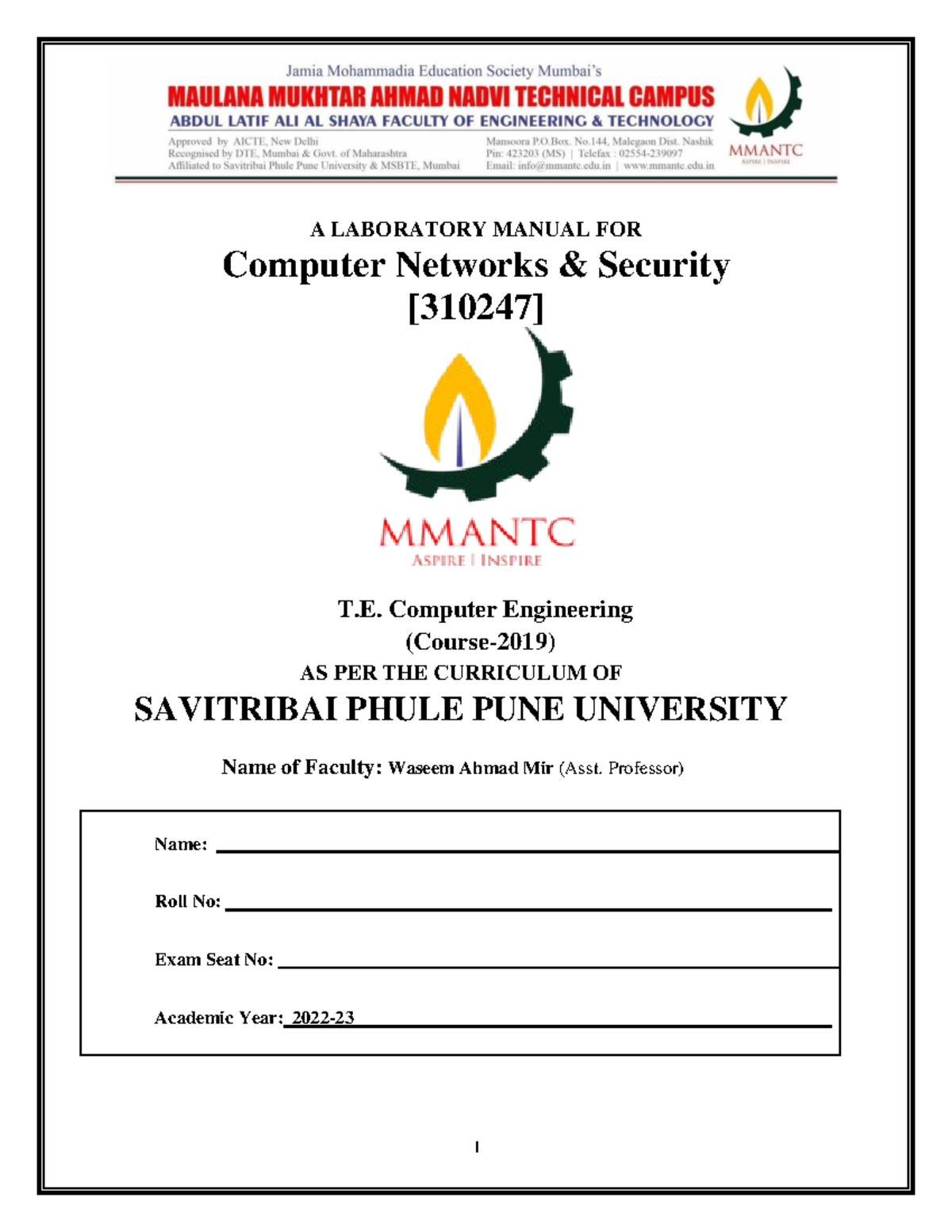 Lab manual CNS - Name: Roll No: Exam Seat No: Academic Year: 2022- A ...