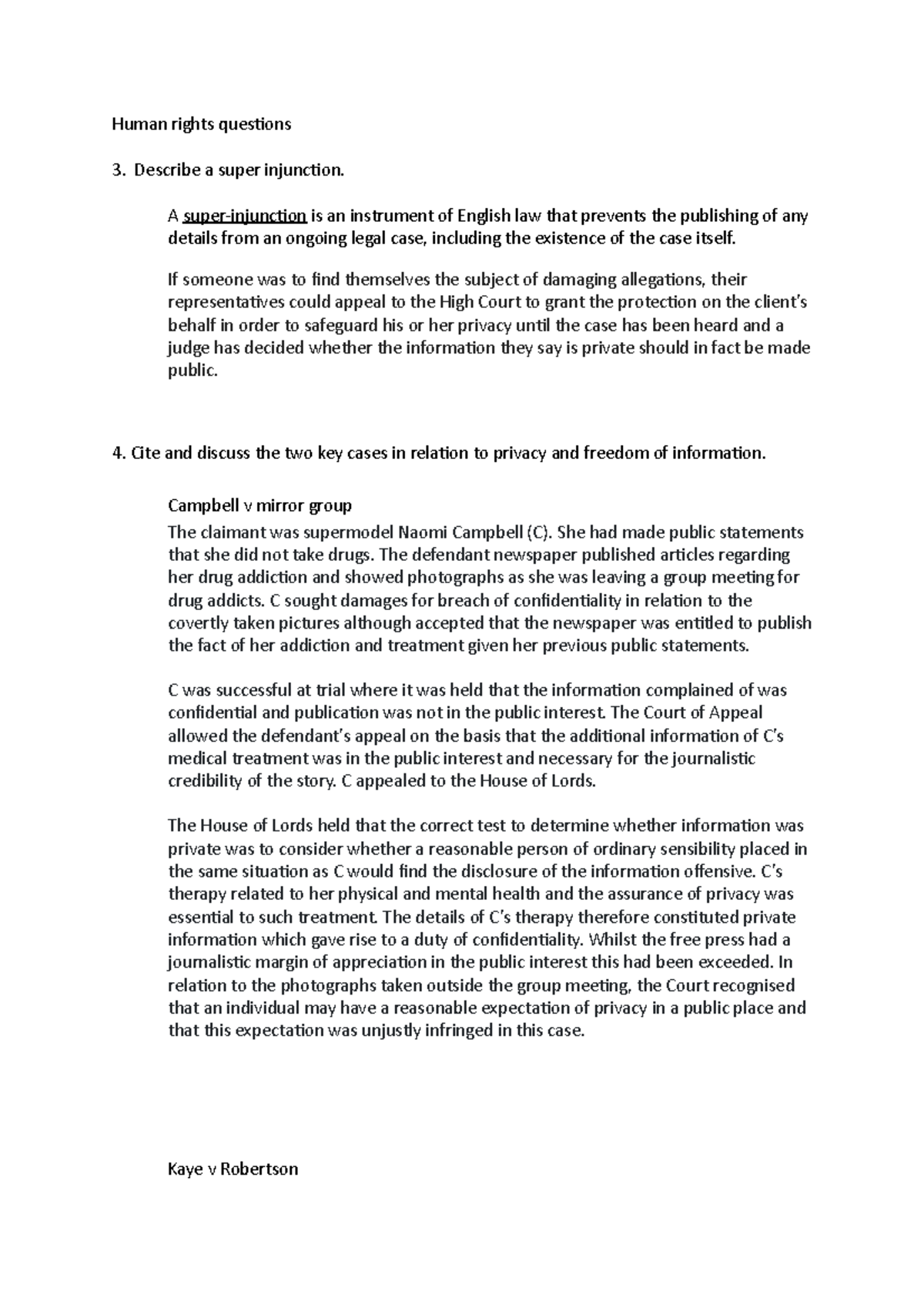 Human rights questions - Human rights questions Describe a super ...