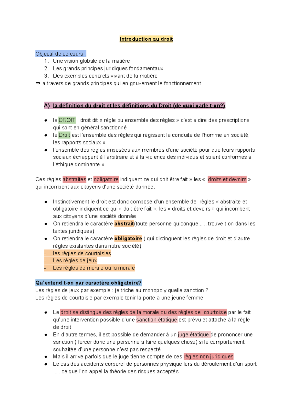 Intro au droit - Introduction au droit Objectif de ce cours : 1. Une ...