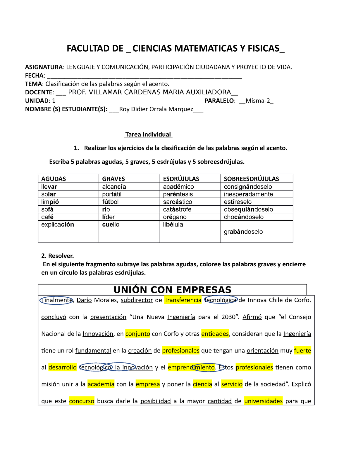 Taller- U1- Clase 2- S1 Roy Orrala Marquez - FACULTAD DE _ CIENCIAS ...