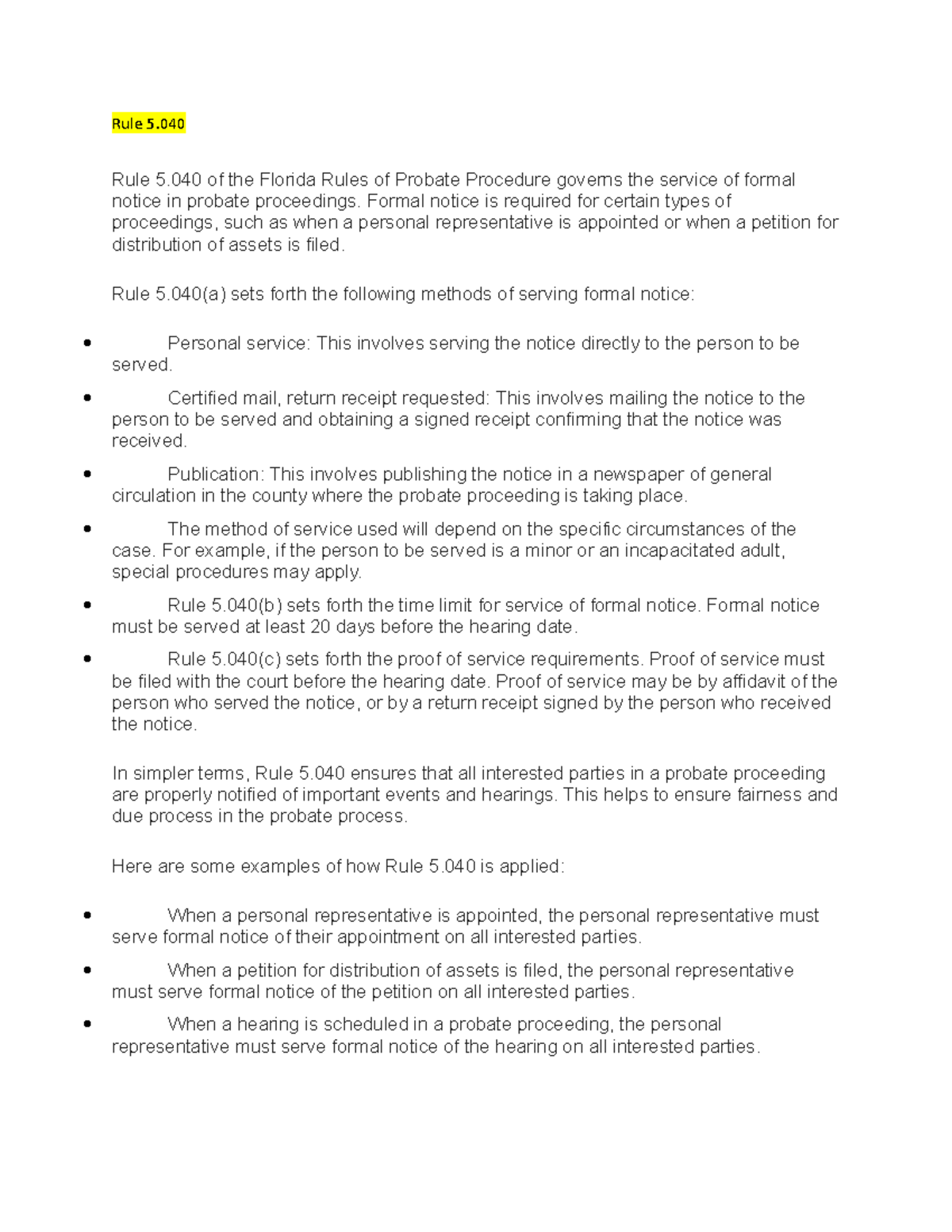 Rules that need to be updated Rule 5. Rule 5 of the Florida Rules of