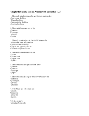 Ch05-Practice with answer keys-LW - Chapter 5: Skeletal System Practice  with answer key -LW The - Studocu