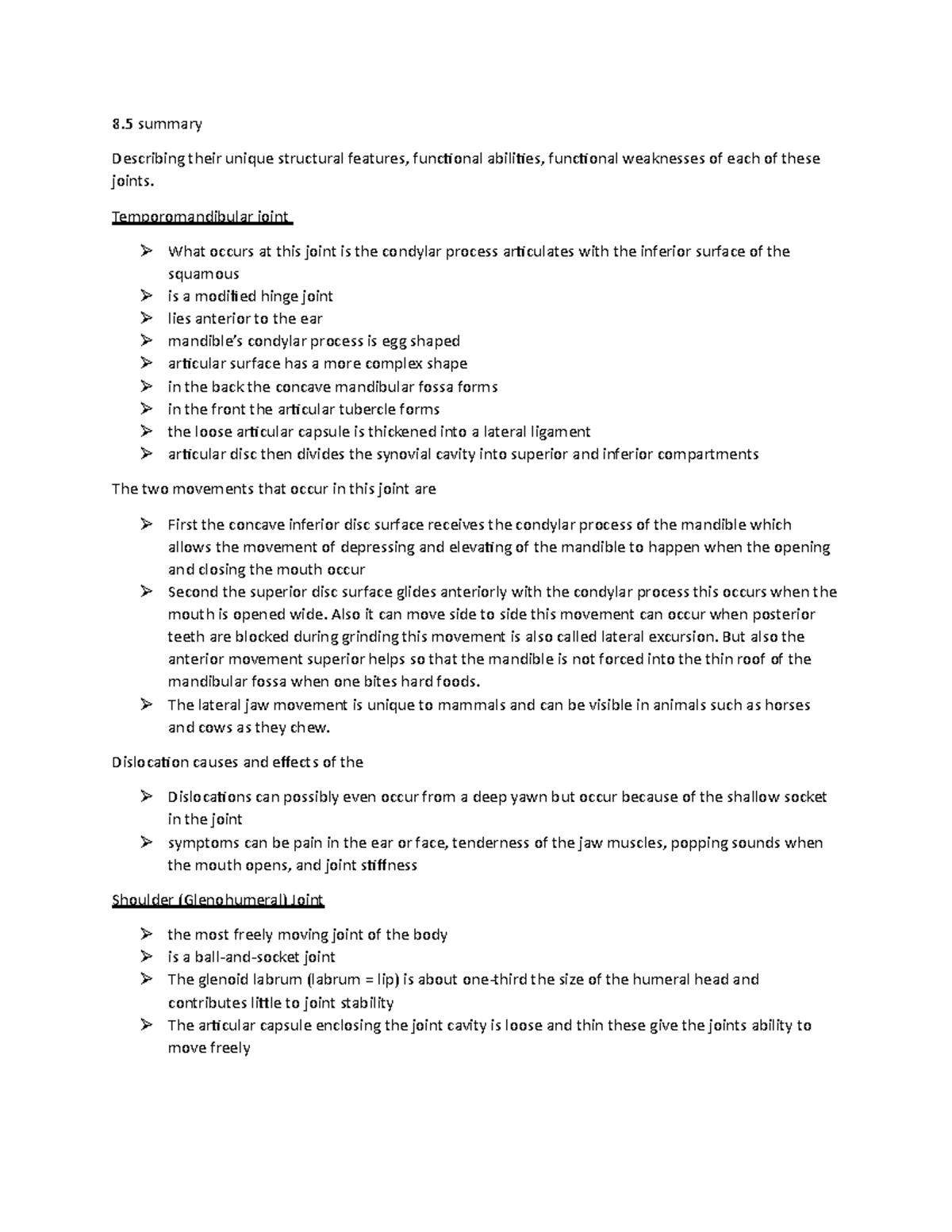 Summary 8.5- Human Anatomy & Physiology - 8 summary Describing their ...