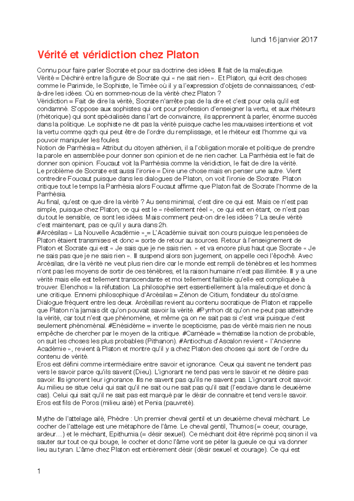 Histoire De La Philo Notes De Cours Un Semestre Entier Lundi 16