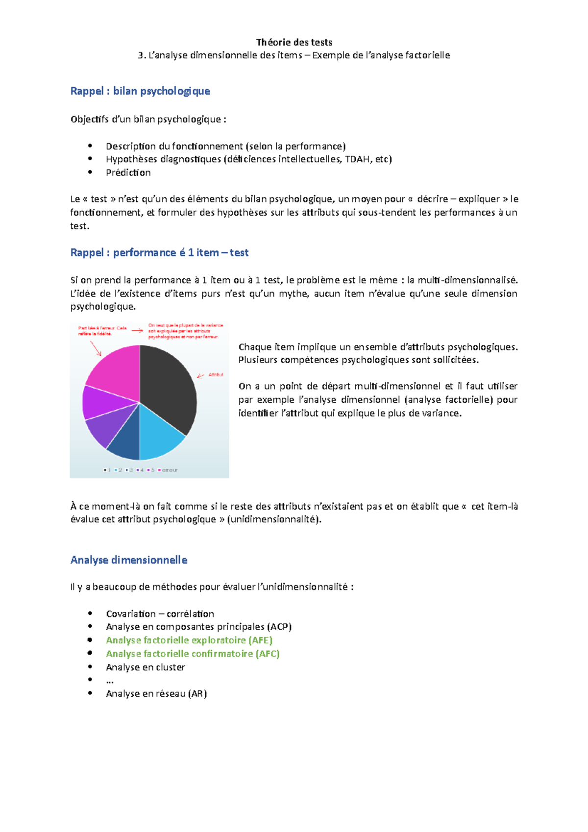 3. Analyse dimensionnelle analyse factorielle L’analyse