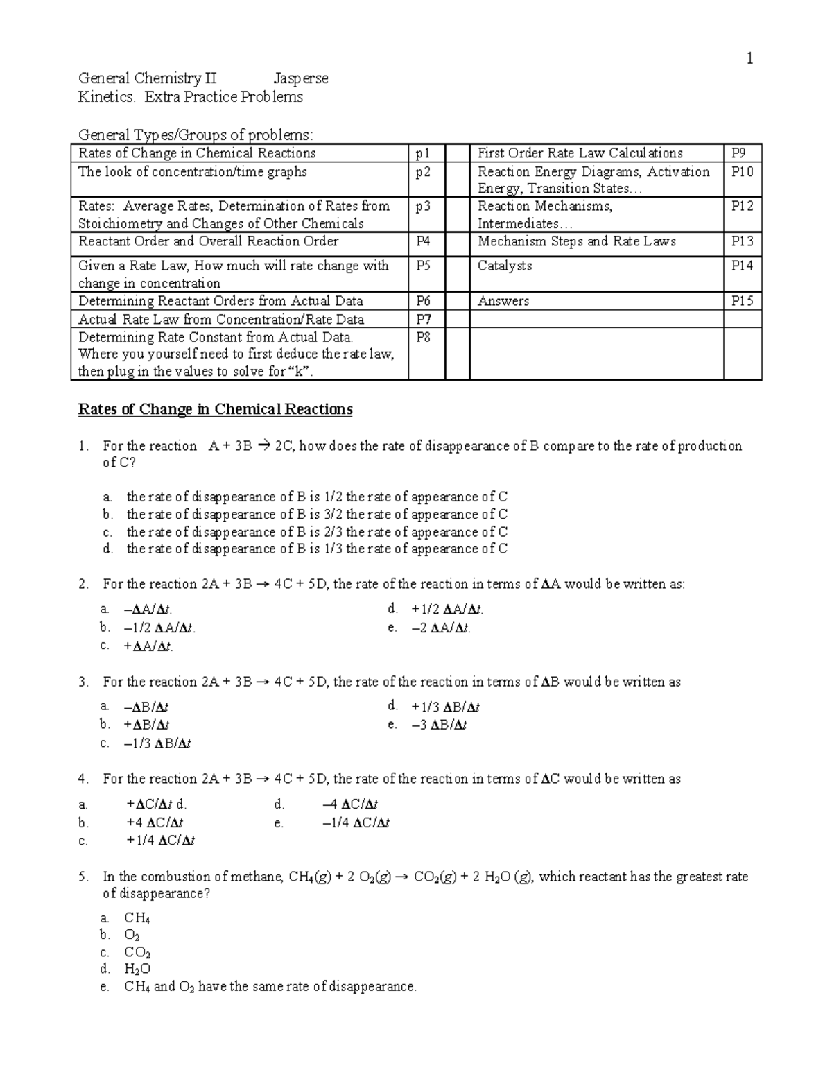 Chem 102- kinetics - General Chemistry II Jasperse Kinetics. Extra ...