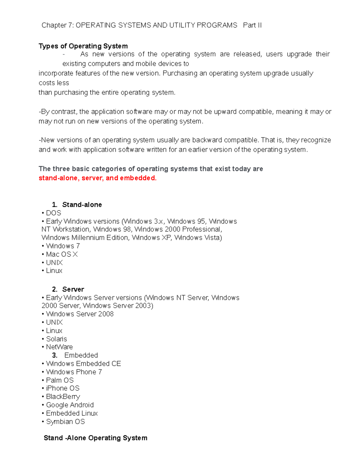 IT Lec Operating System Part II - Chapter 7: OPERATING SYSTEMS AND ...