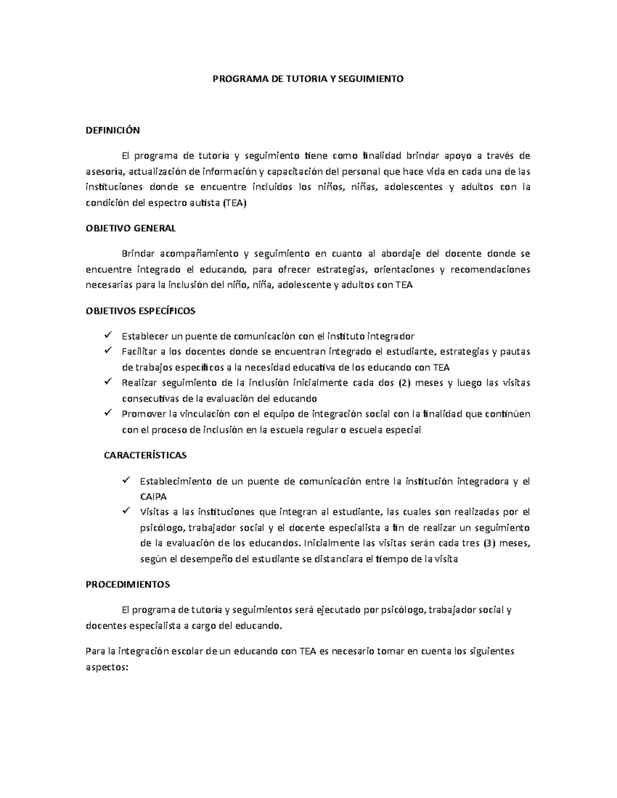 Programa DE Tutoria Y Seguimiento - PROGRAMA DE TUTORIA Y SEGUIMIENTO ...