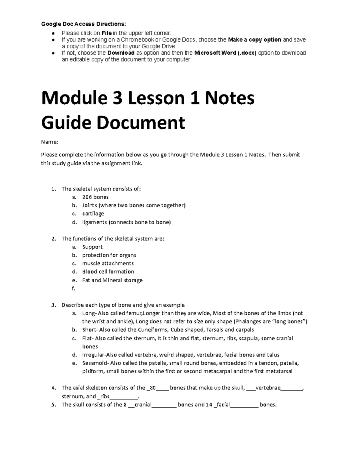 Copy of Module Three Lesson One Notes Guide - Google Doc Access ...