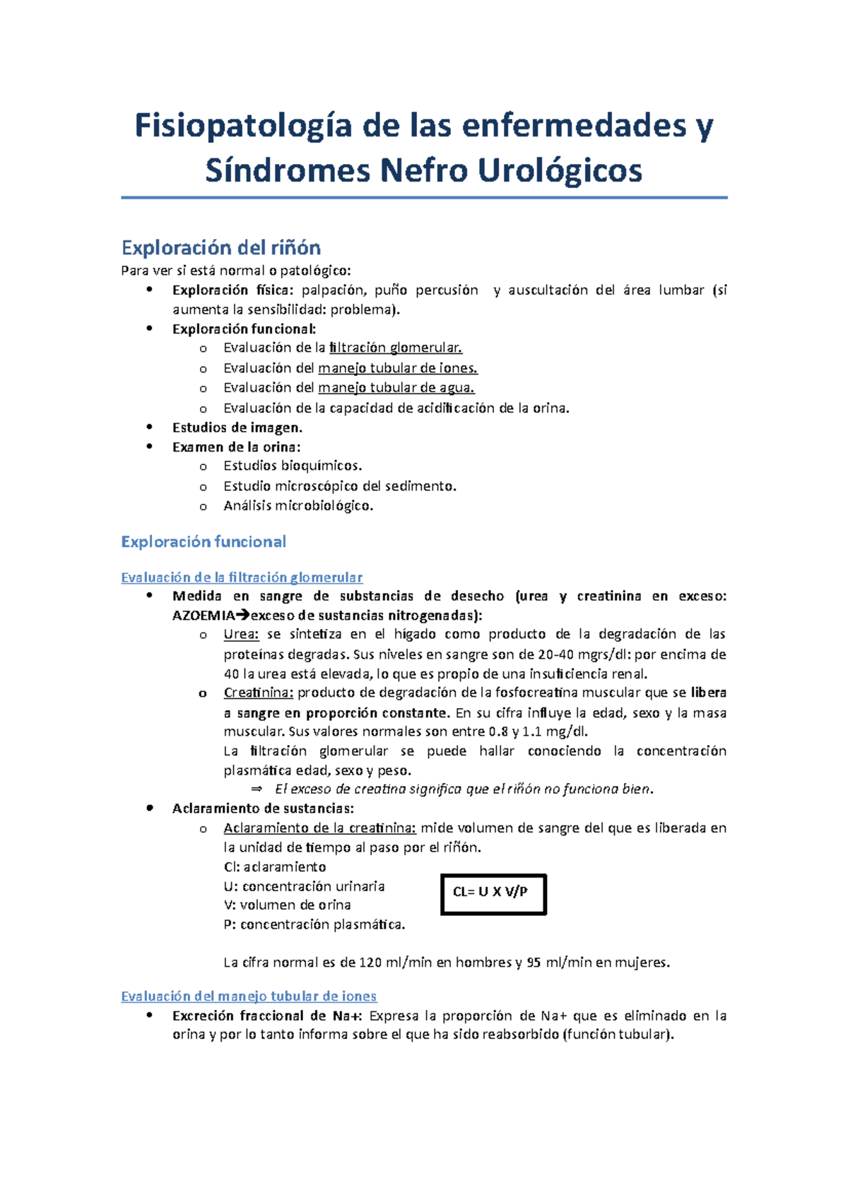 Fisiopatología aparato Nefro-Urinario - Fisiopatología de las ...