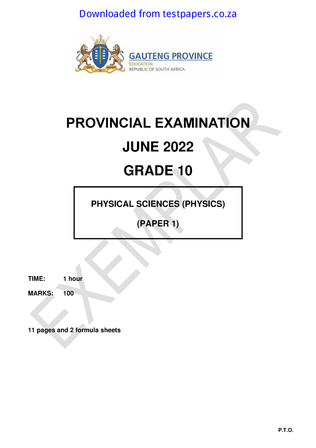 Gr10 PS P1 (ENG) June 2022 Question Paper - PROVINCIAL EXAMINATION JUNE ...