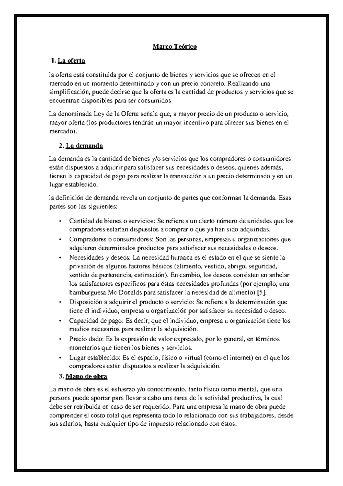 TRAB DE INVE - practica - Marco Teórico La oferta la oferta está ...
