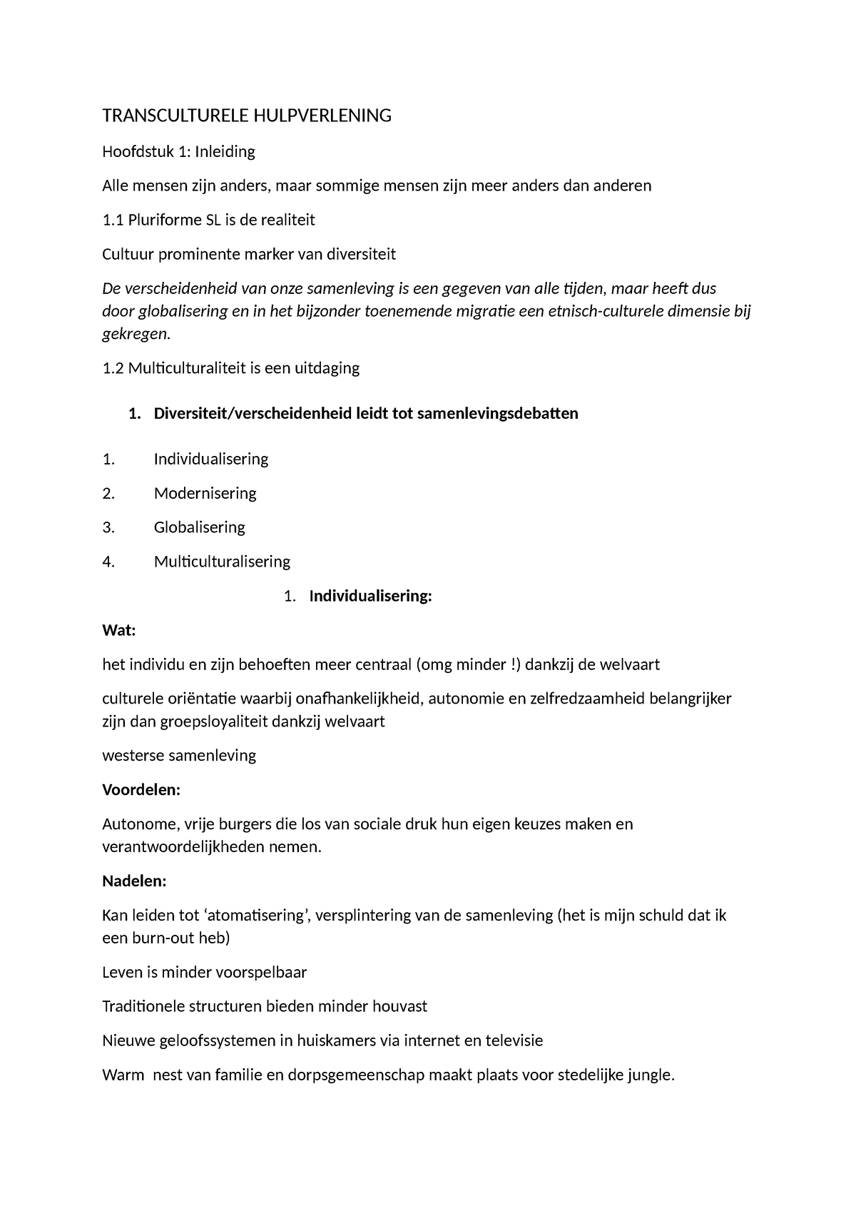 Transculturele Hulpverlening Samenvatting - TRANSCULTURELE ...