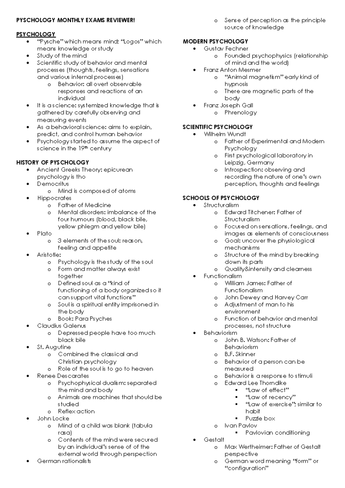 Toaz - PSYCHOLOGY REVIEWER - PYSCHOLOGY MONTHLY EXAMS REVIEWER! PSYCHOLOGY “Pysche” which means ...