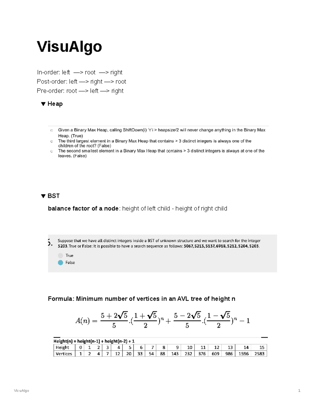 Visu Algo summaries - VisuAlgo 1 VisuAlgo In-order: left —> root ...