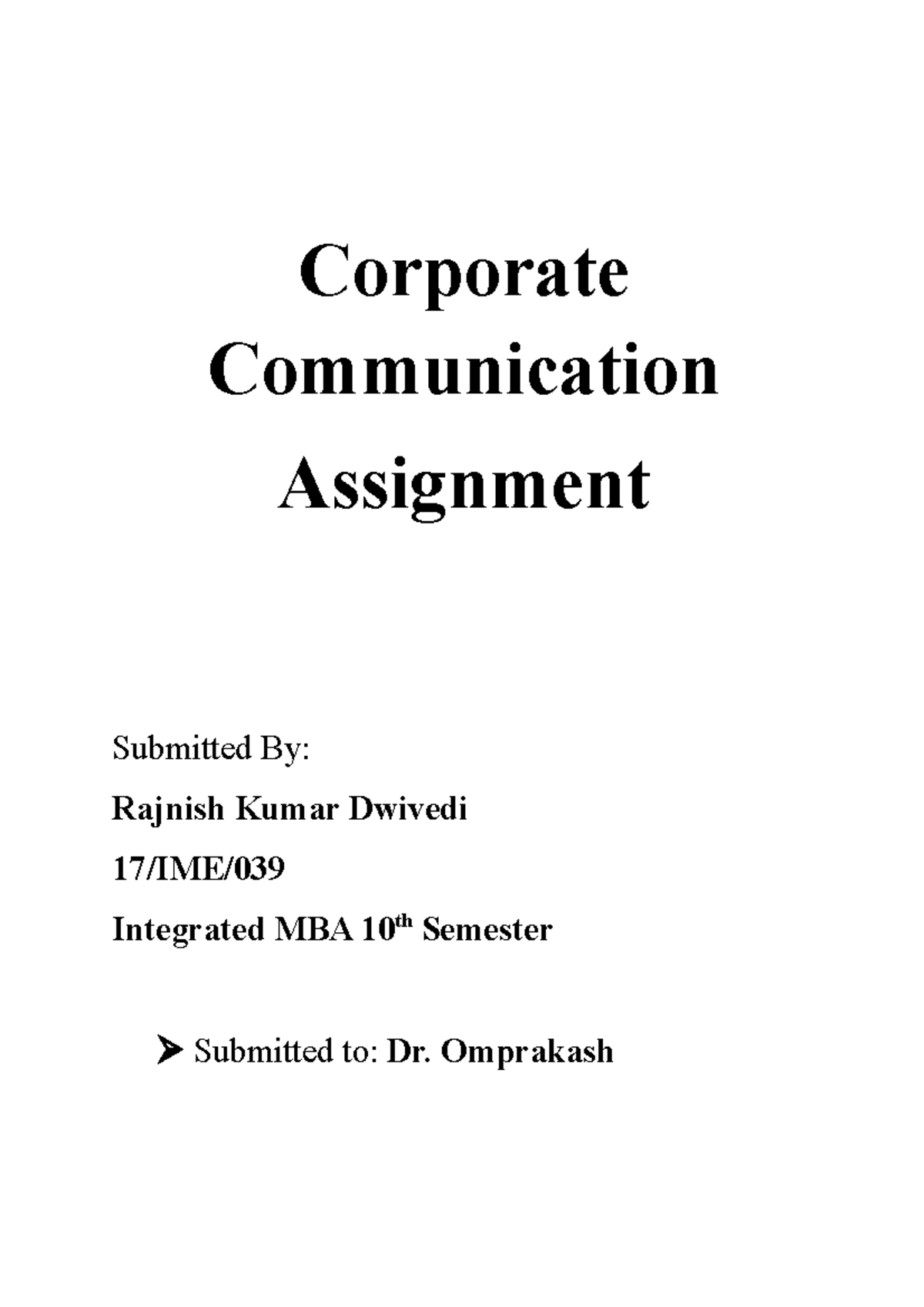 corporate communication assignment