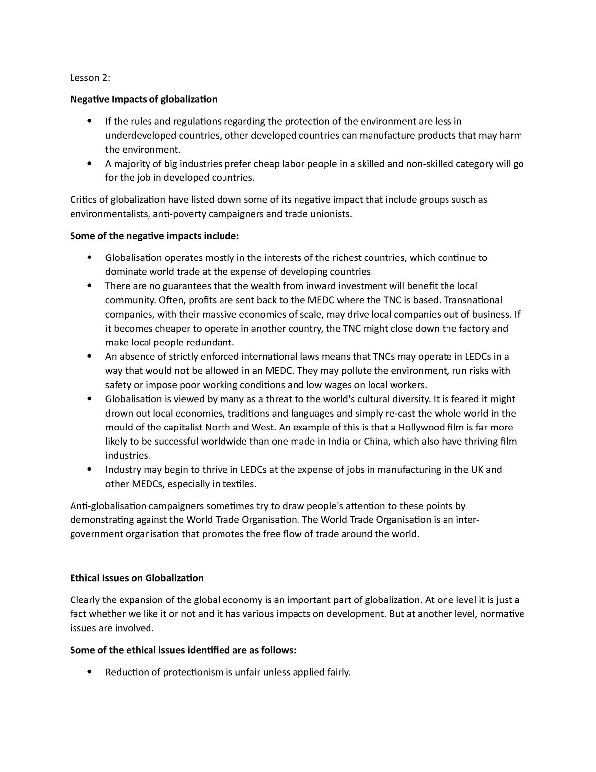 Lesson 2 Negative Impacts of globalization rosas - Lesson 2: Negative ...