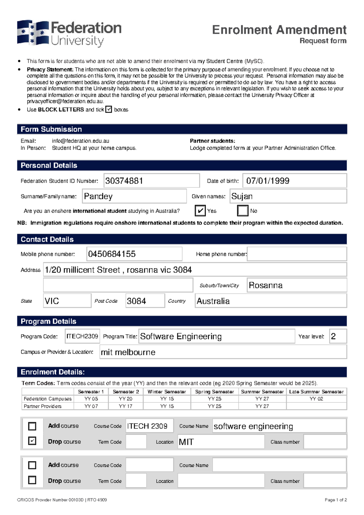 Enrolment Amendment Request Form - Studocu