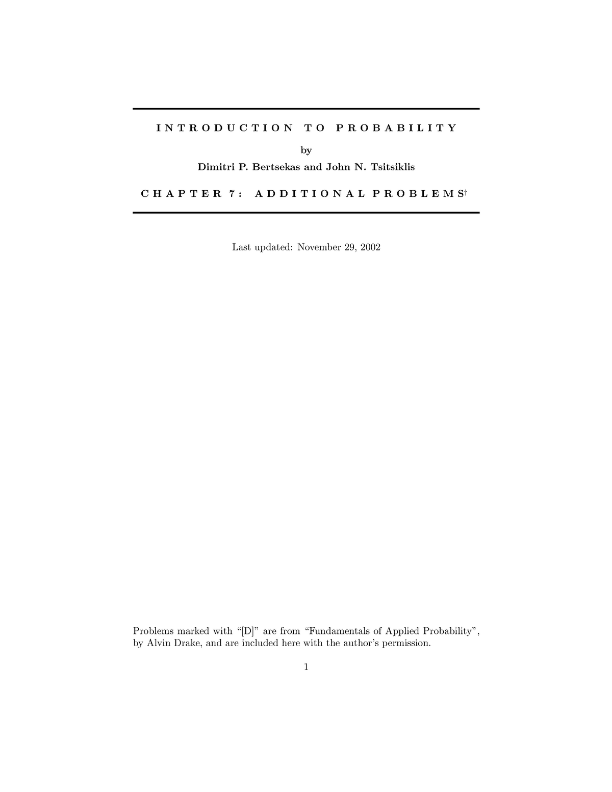 CH7 problems for probability - INTRODUCTION TO PROBABILITY by Dimitri P ...