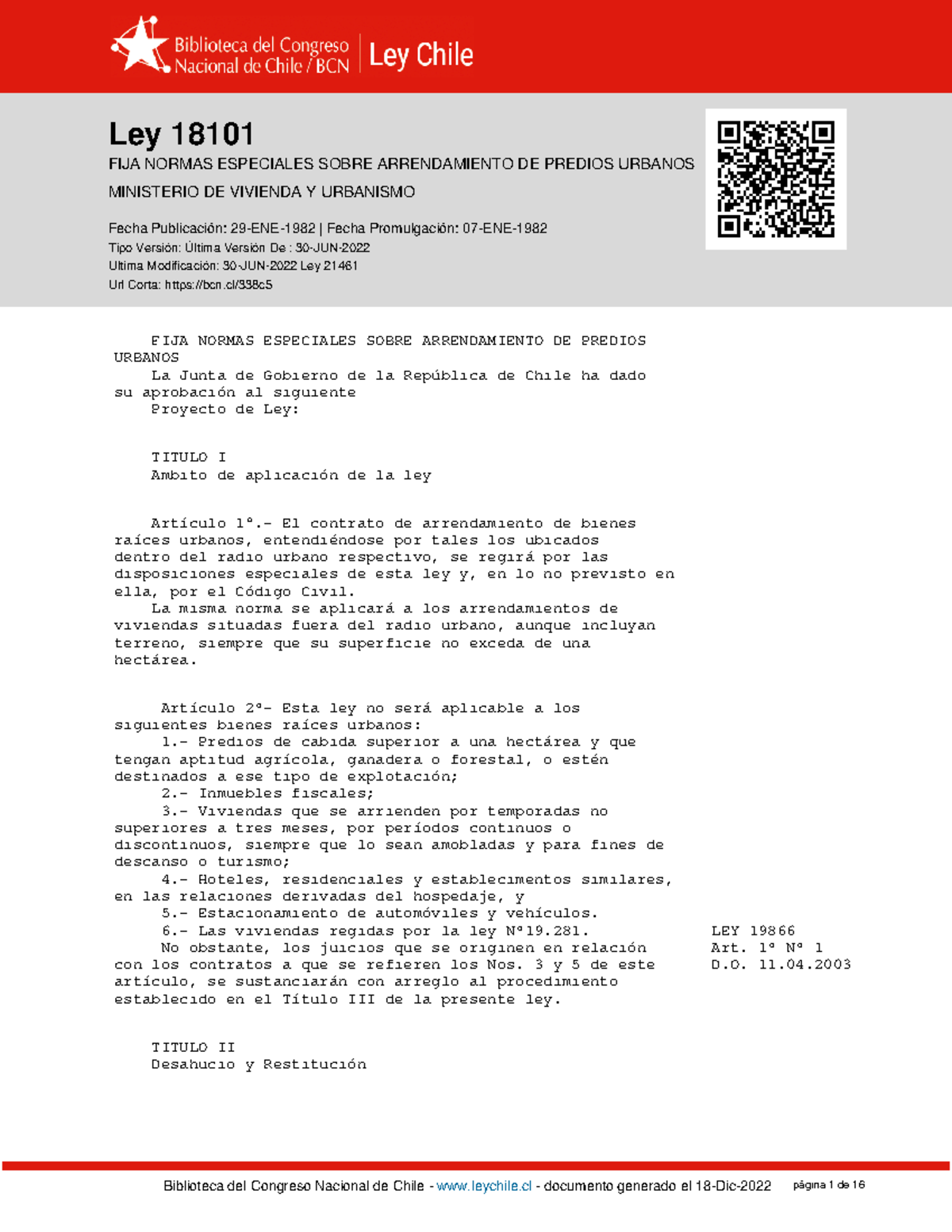 LEY-18101 29-ENE-1982 - Ley 18101 FIJA NORMAS ESPECIALES SOBRE ...