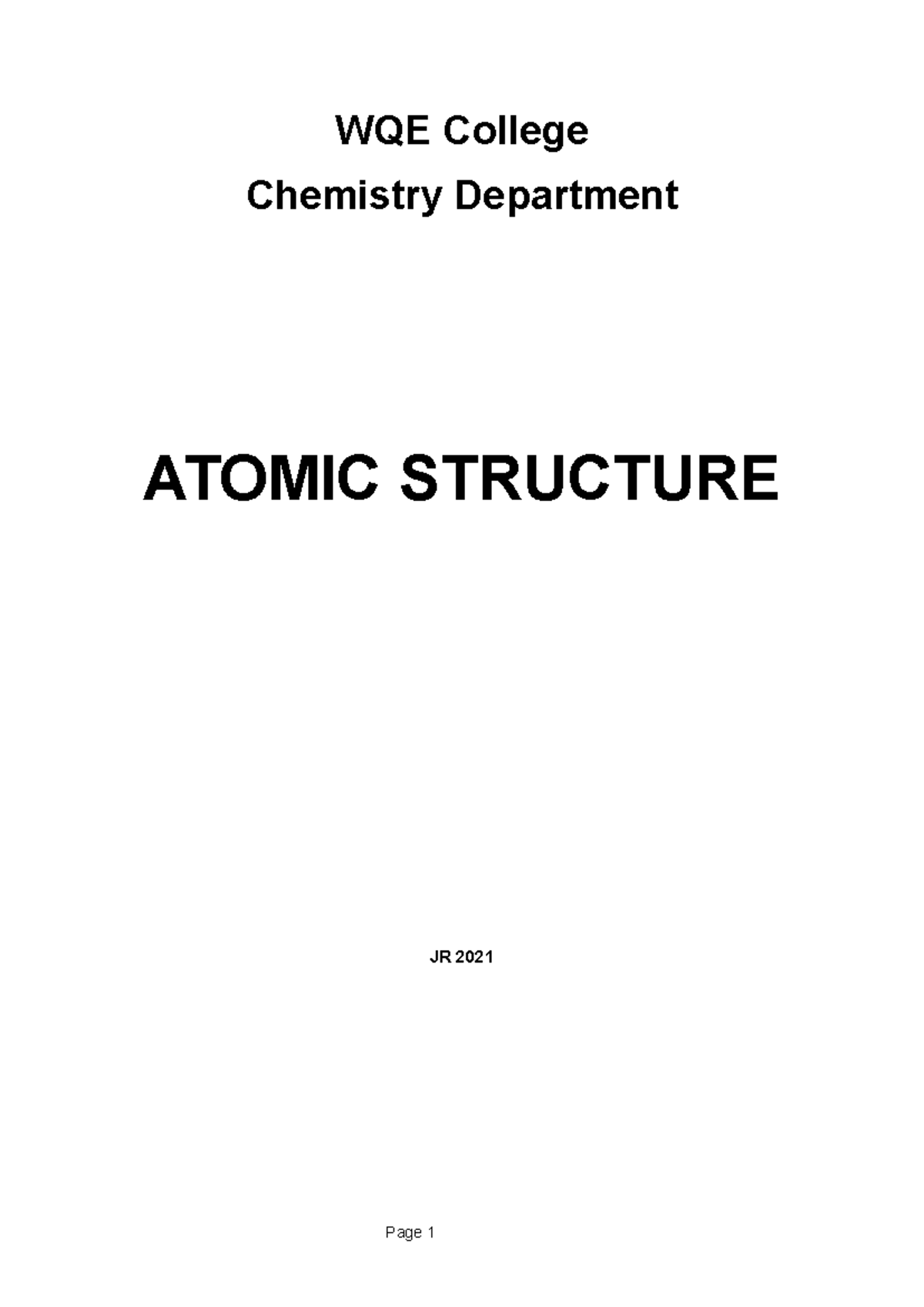 Atomic Structure Booklet - WQE College Chemistry Department ATOMIC ...
