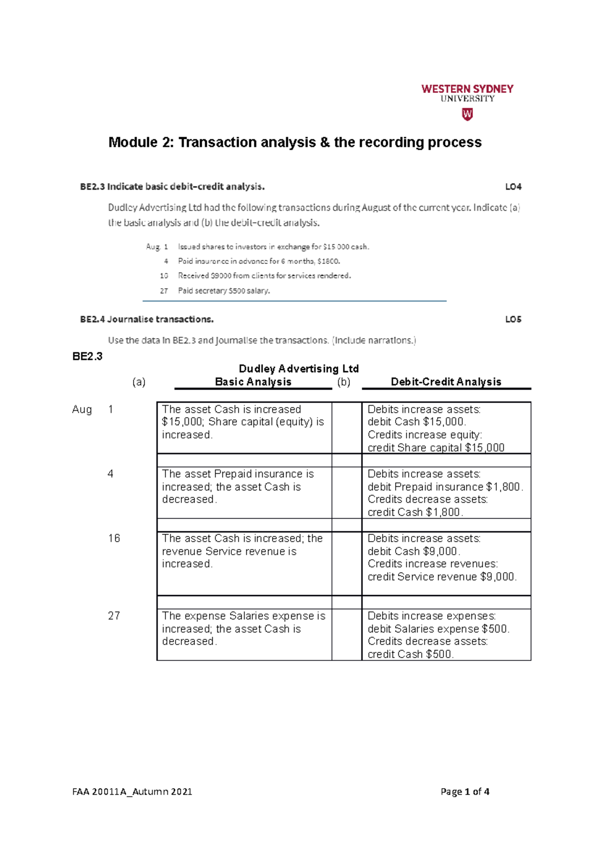 Module 2 - Workshop Solutions After A Lecture In Financial Accounting ...