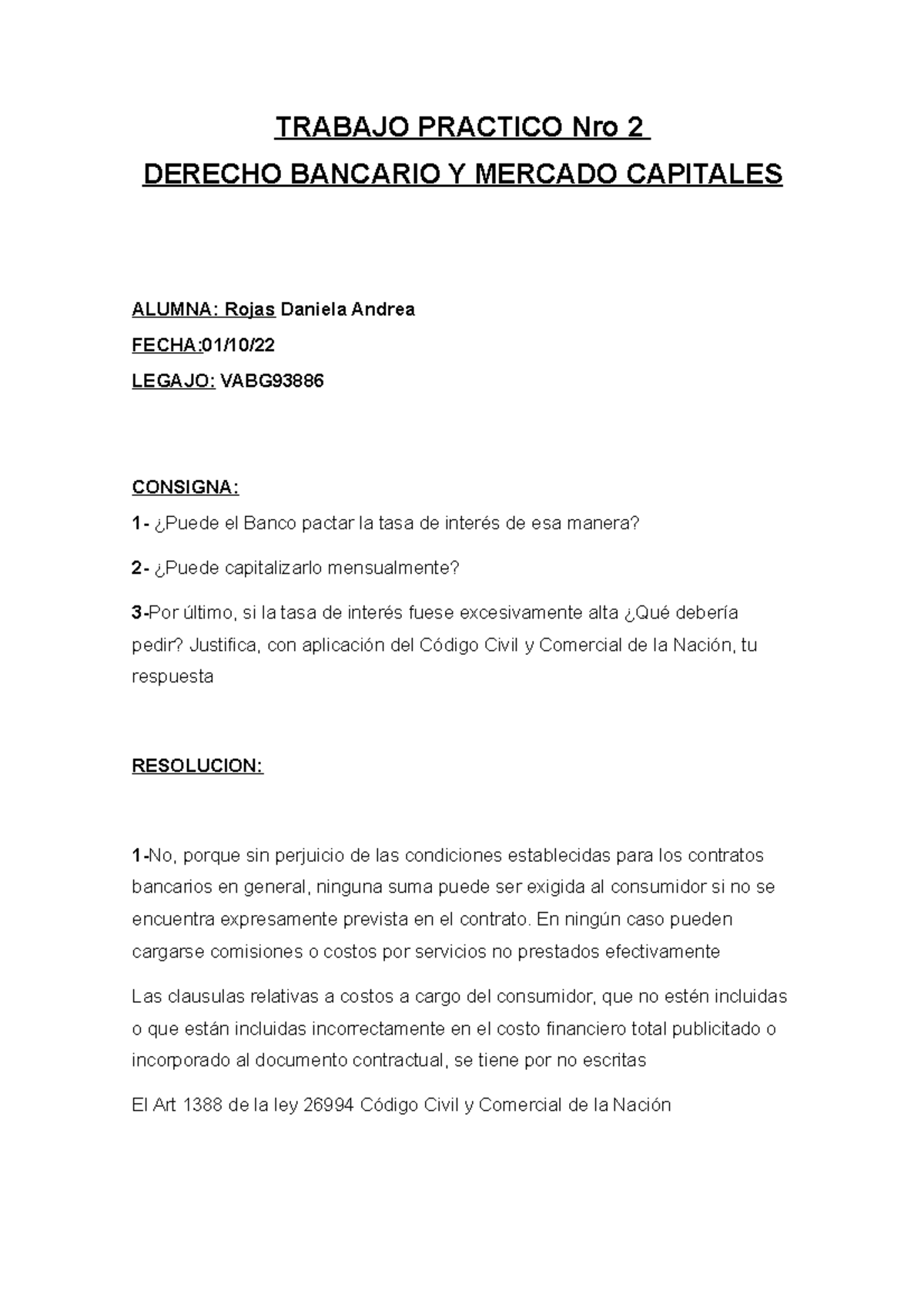 Trabajo Practico Nro 2 Derecho Bancario Y Mercado Capitales Trabajo Practico Nro 2 Derecho 1061