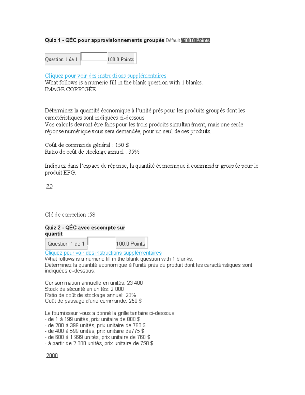 Quiz Salma Quiz Preparation Quiz 1 Q C Pour Approvisionnements 