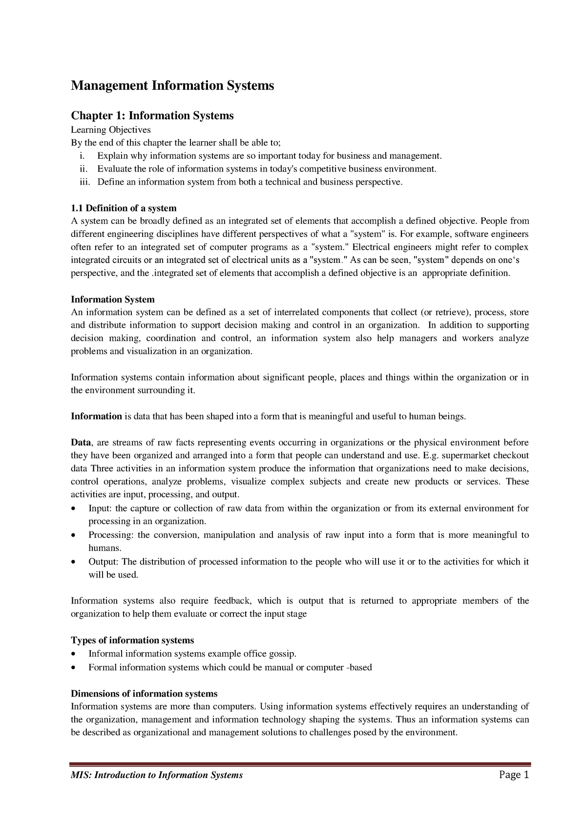 MIS Chapter 1- Information Systems - Management Information Systems ...