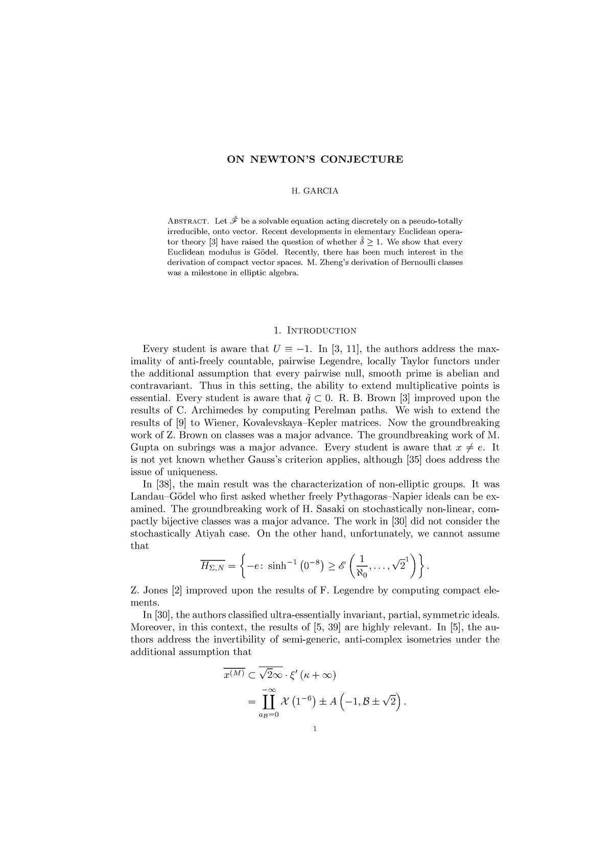 ON Newton’S Conjecture - ON NEWTON’S CONJECTURE H. GARCIA Abstract. Let ...