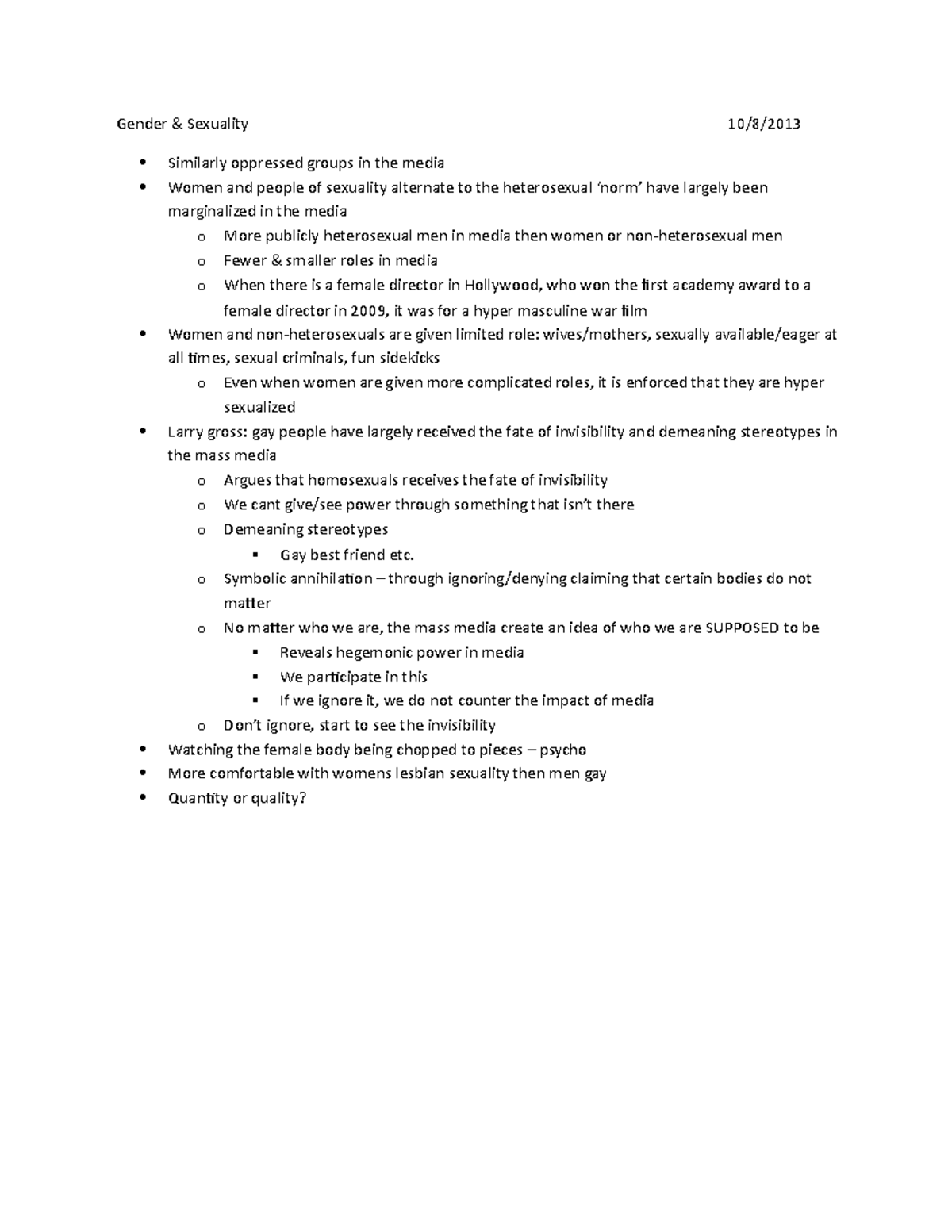 Gender &sexuality - notes for intro to media and culture with alison ...