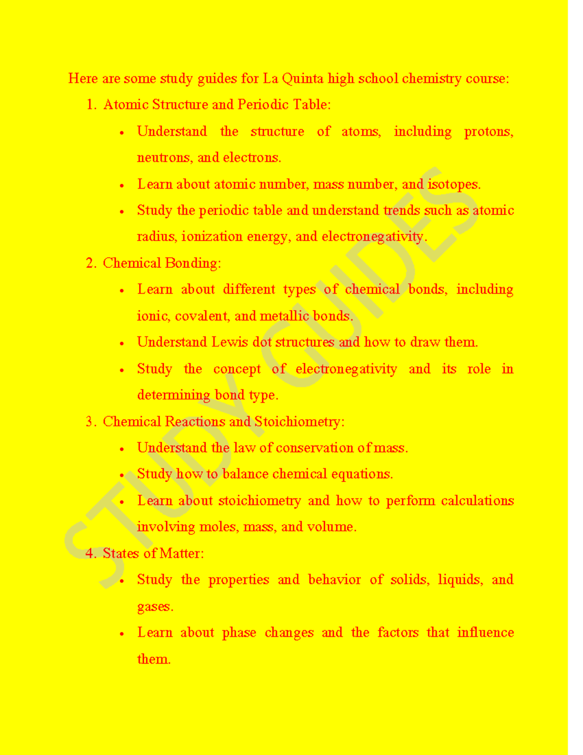 Study guides Chemistry Course- 1 - Here are some study guides for La ...