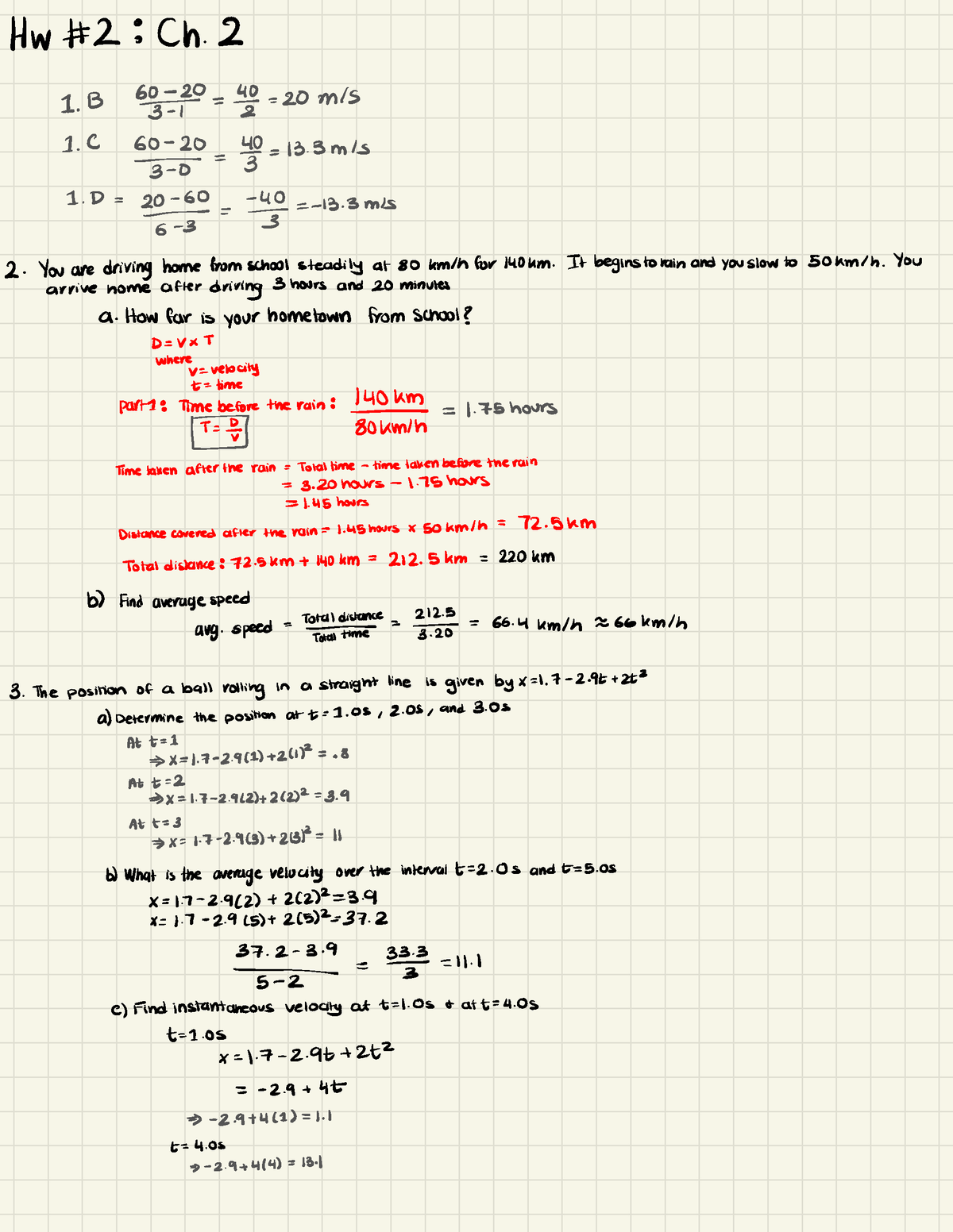 Physics Workbook - Notes - Hw 2 : Ch . 2 1. B % = =20m 1. C 60 20 -3 ...