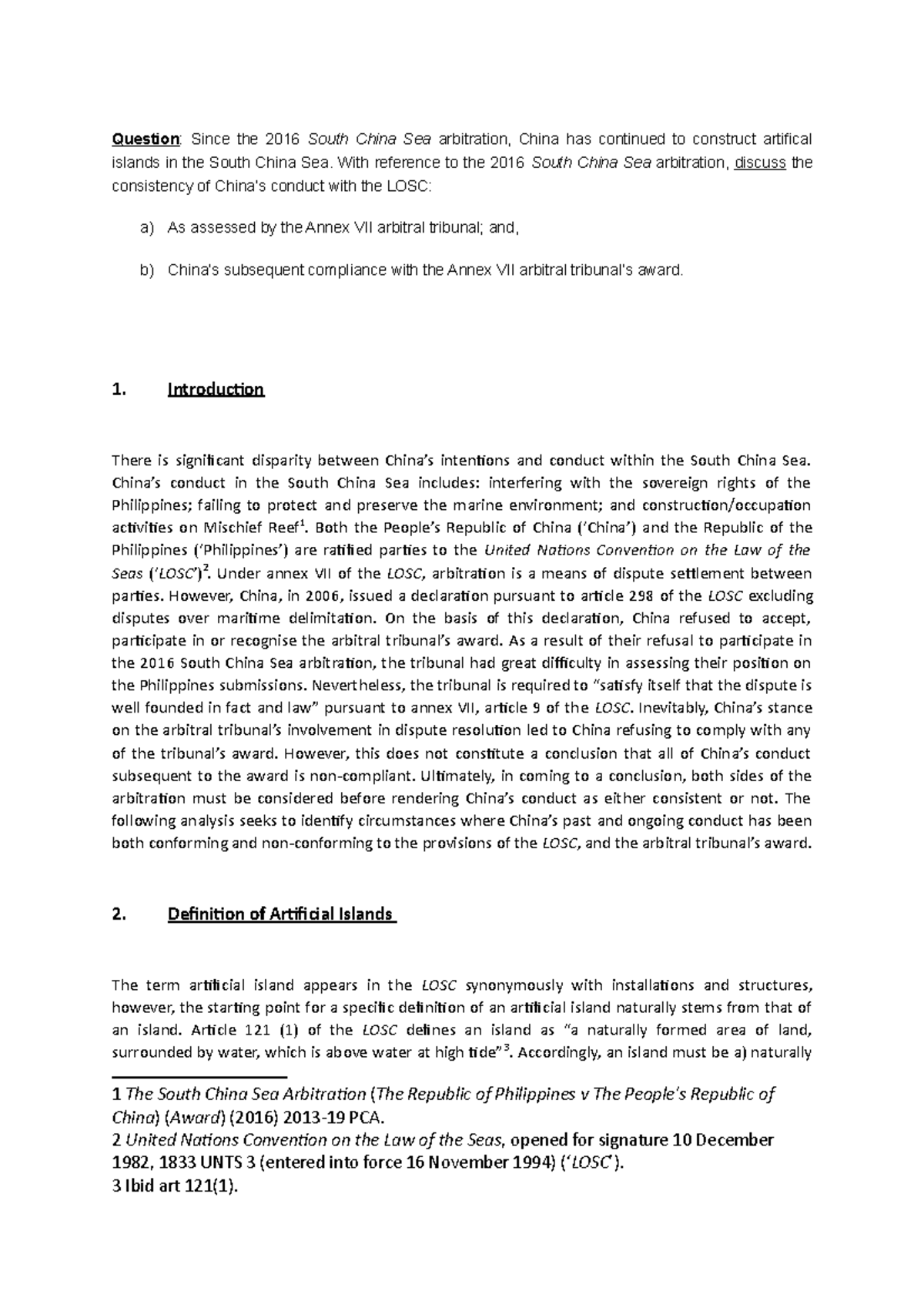 Law of the Seas Research Essay - Question : Since the 2016 South China ...