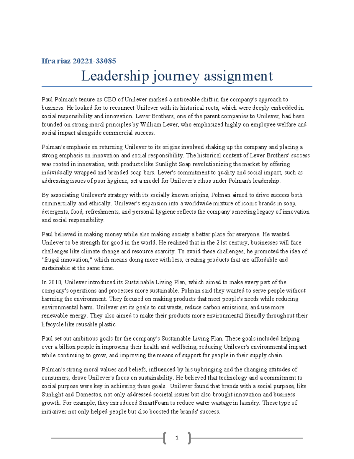 Lj assignment paul - 1 Ifra riaz 20221- Leadership journey assignment ...