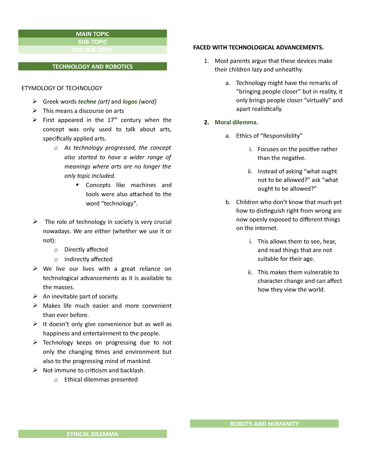 STS PF - A Lecture Note - MAIN TOPIC SUB-TOPIC SUB-SUB TOPIC TECHNOLOGY ...