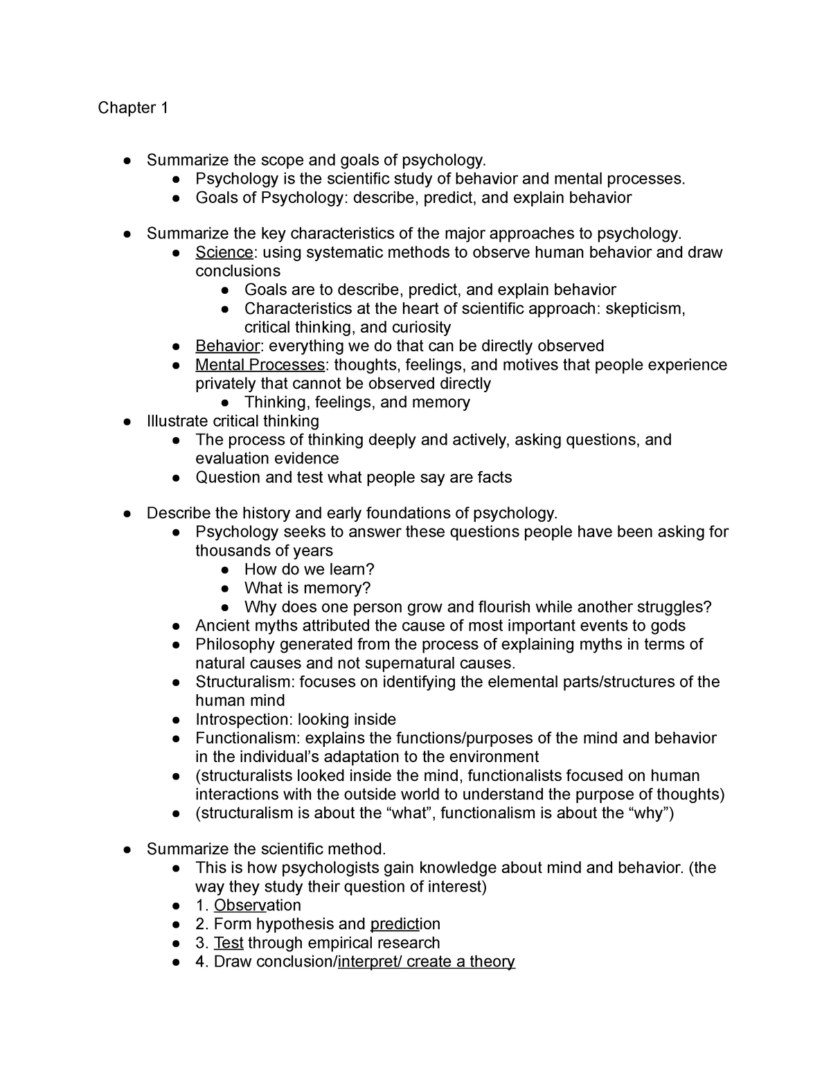 Psychology Study Guide - Chapter 1 Summarize the scope and goals of ...