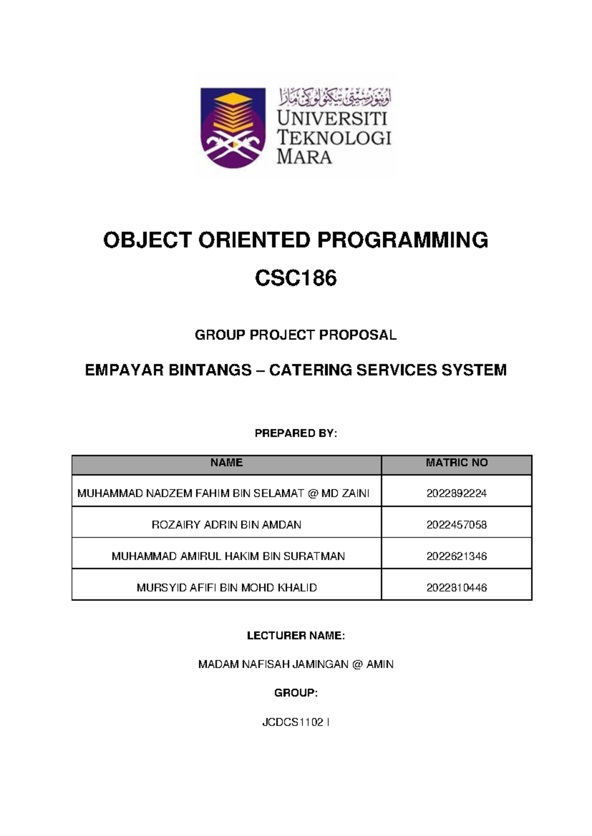 Empayar Bintangs - Catering Services System Proposal - OBJECT ORIENTED ...