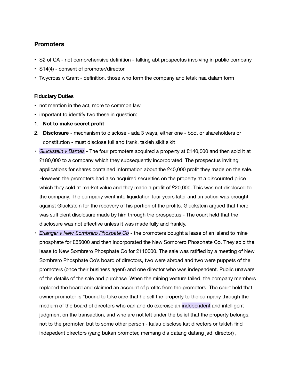 Lecture 7 - Promoter's Duty - Promoters S2 of CA - not comprehensive ...