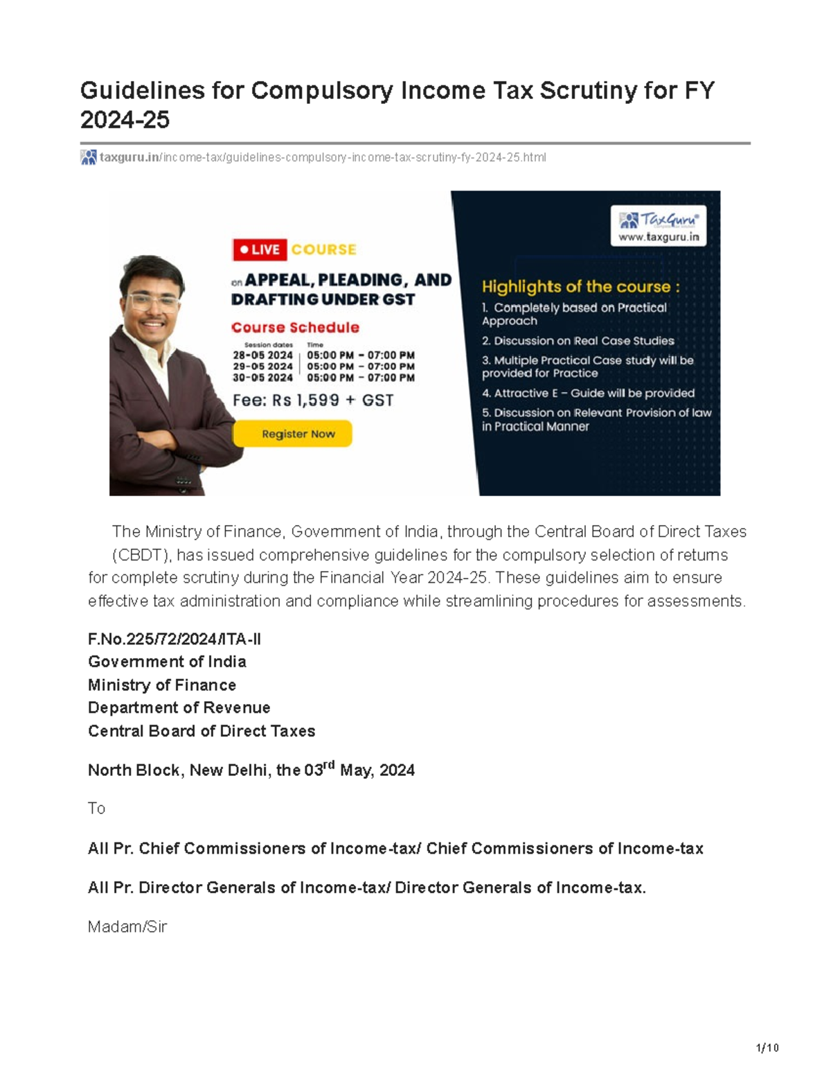 Taxguru.in-Guidelines for Compulsory Income Tax Scrutiny for FY 2024-25 ...