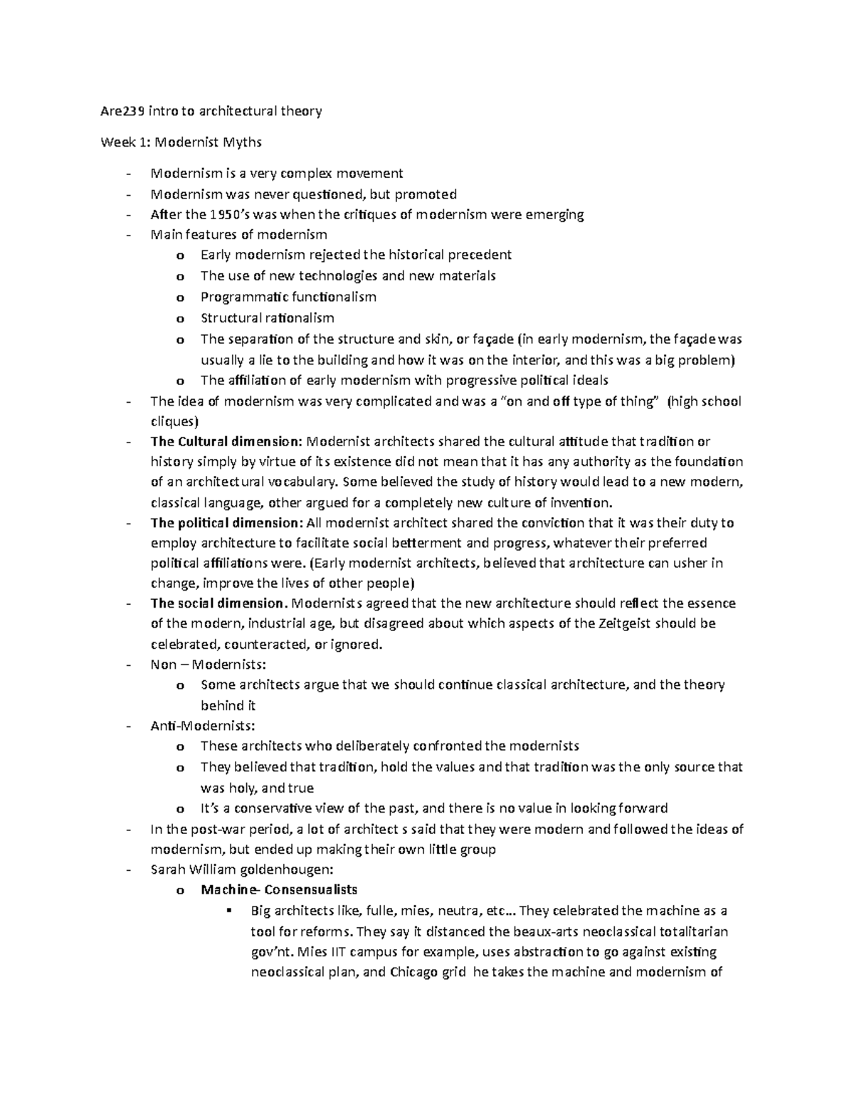 Lecture notes, lecture 1-4 - Are239 intro to architectural theory Week ...
