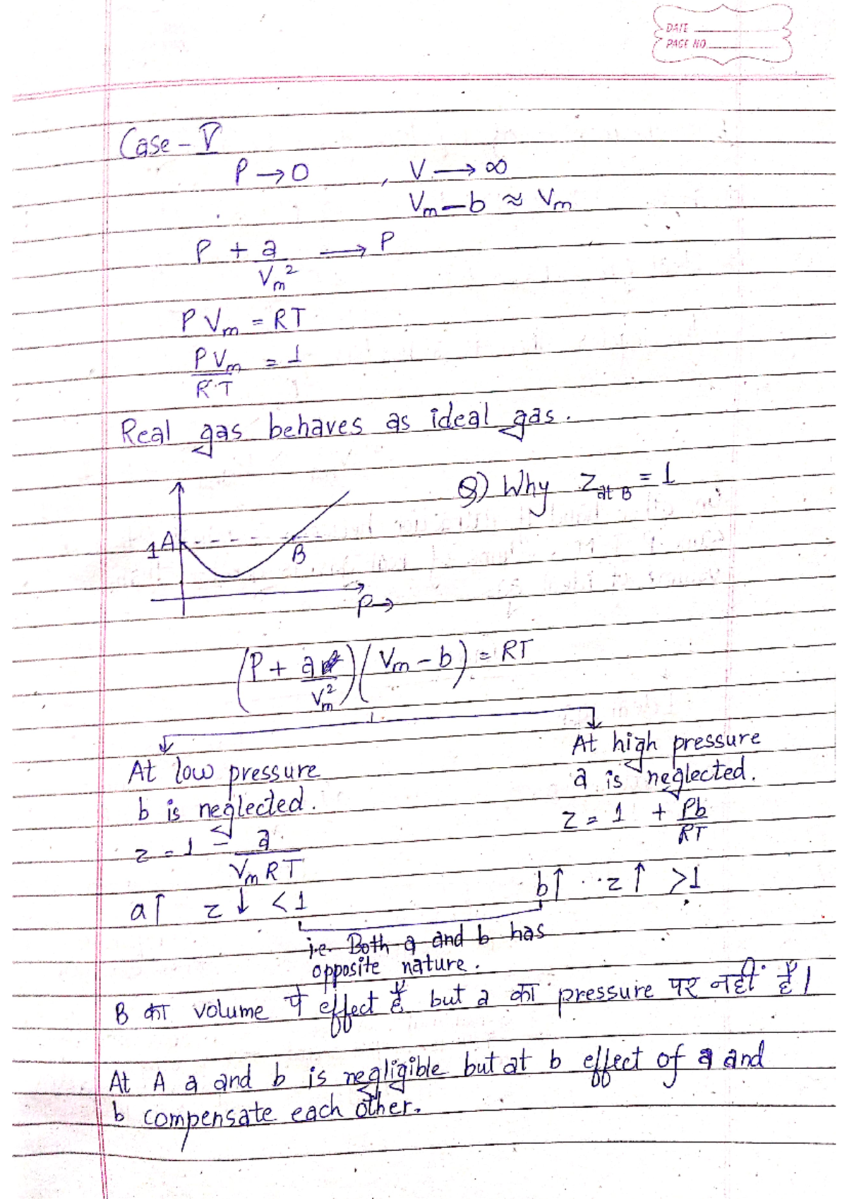 Real gas pdf - Notes - DATE PAGE NO Case V P O V 8 Vm P a P Vm2 PVm RT ...