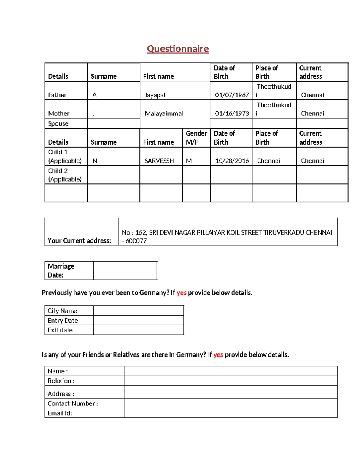Blank Questionnaire - viterrfg - Questionnaire Details Surname First ...