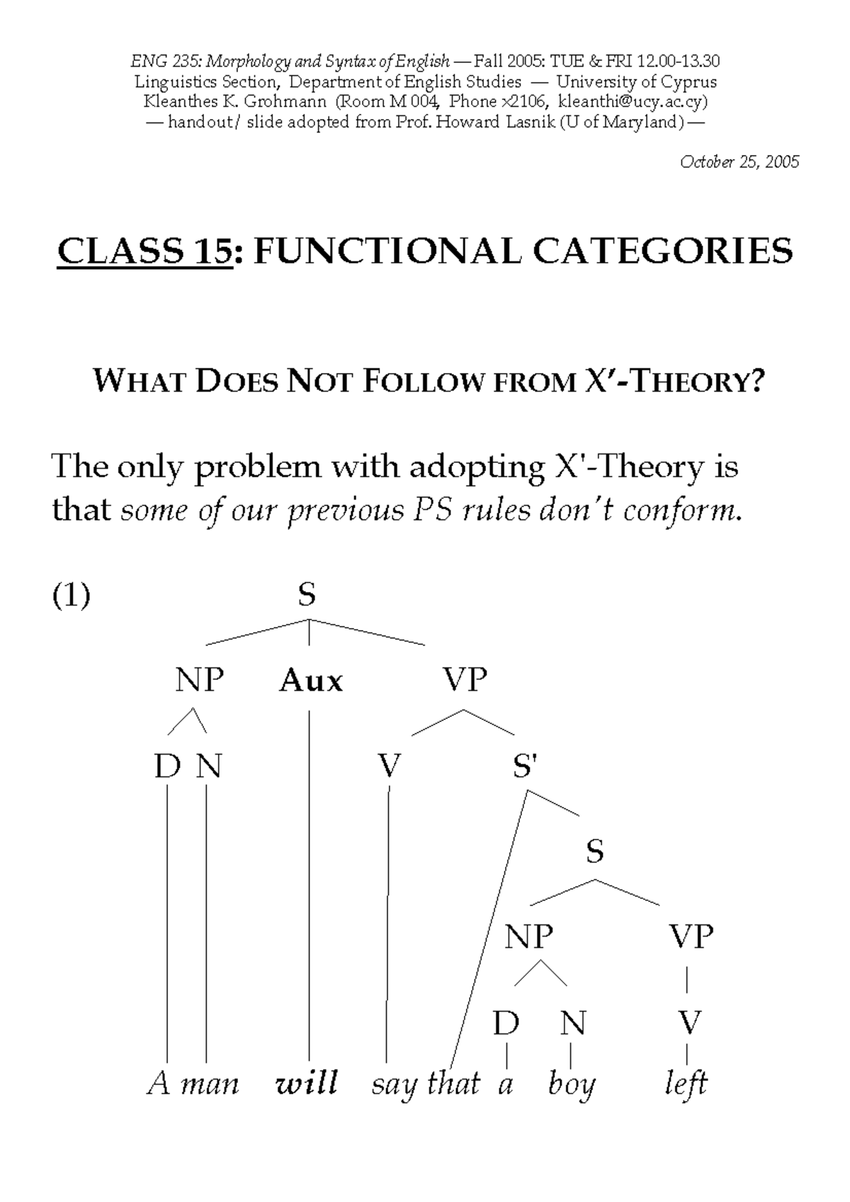 3 Funccateg (December 11, 2014 ) - ENG 235: Morphology and Syntax of ...