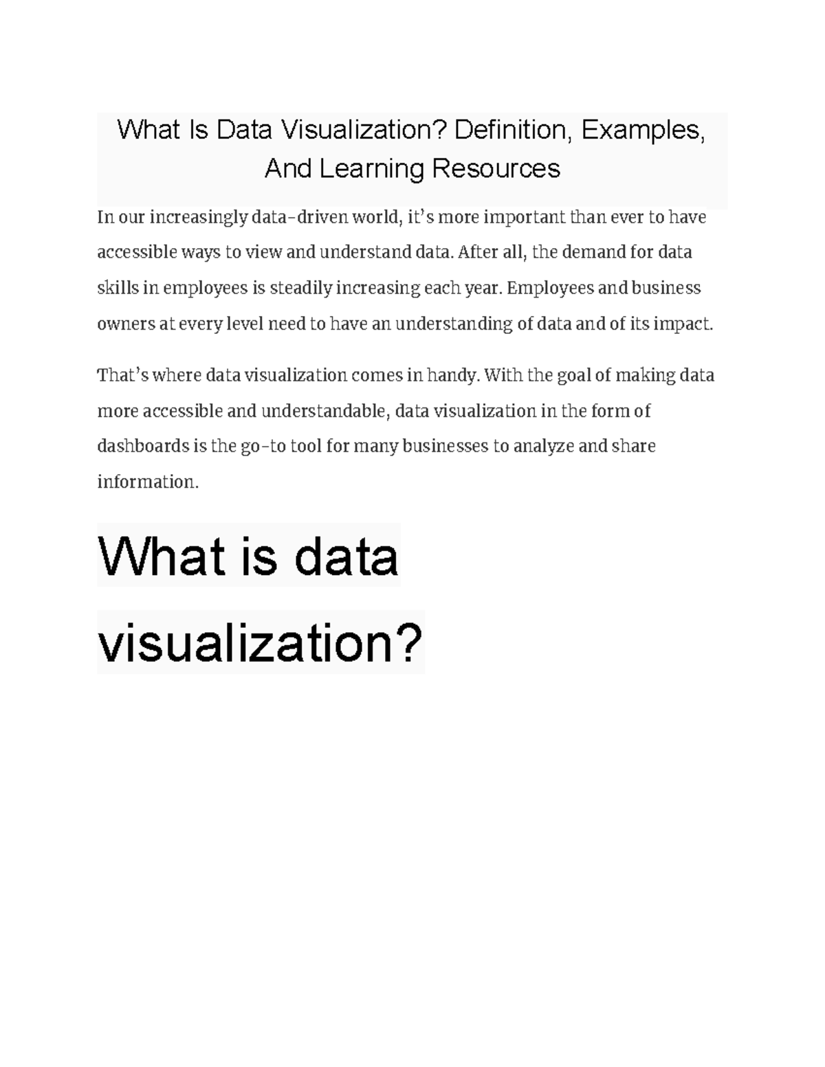 Demonstrate prepare the data for visualization with any two ...
