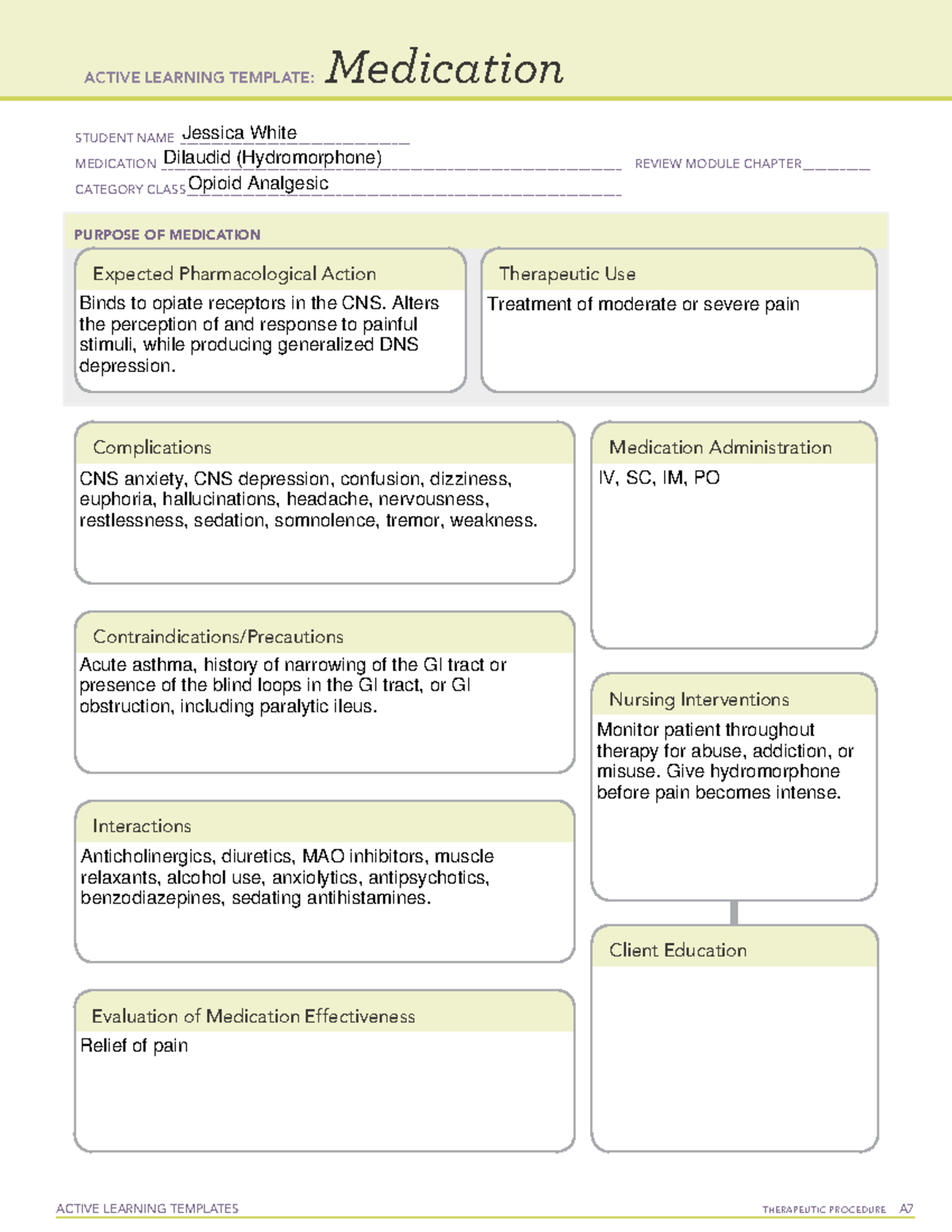 Dilaudid - Med Template - ACTIVE LEARNING TEMPLATES THERAPEUTIC ...